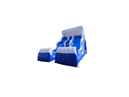 Ondas Água Dois Slides Infláveis Branco E Azul Com Dois Piscinas
