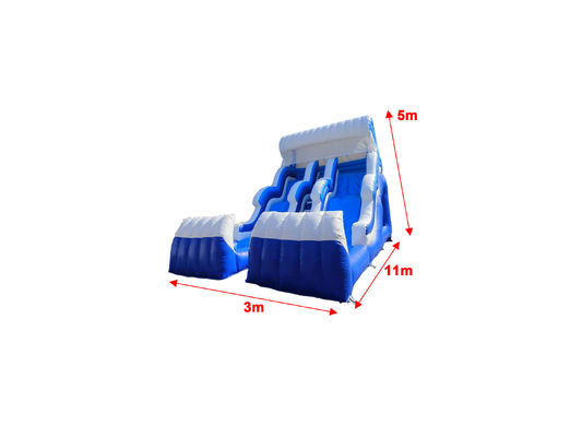 Ondas Água Dois Slides Infláveis Branco E Azul Com Dois Piscinas