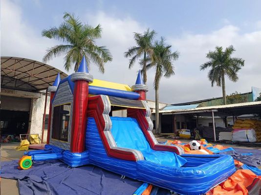 Casa inflável de mármore com efeito de parede e piscina