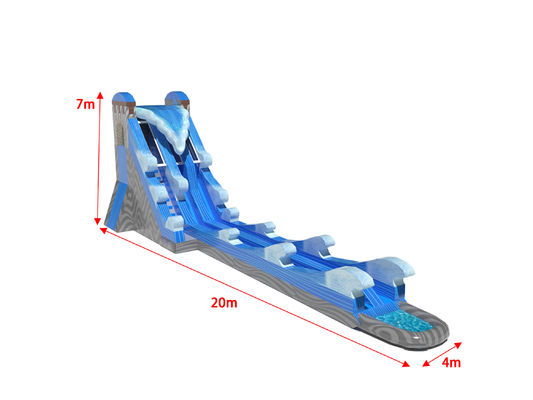 Grandes ondas deslizamentos de água infláveis com piscina longa cor azul
