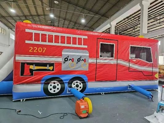 Carro inflável vermelho e azul Casa de salto Caminhão de bombeiros Castelo de saltos