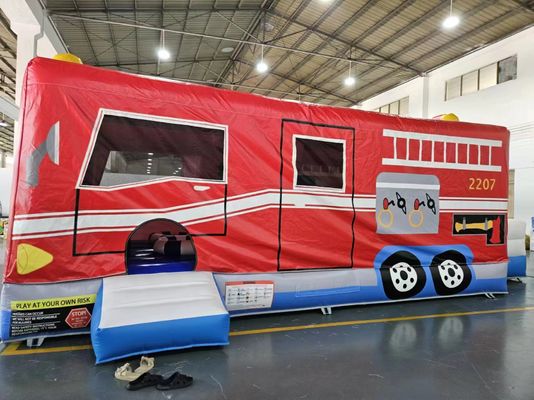Carro inflável vermelho e azul Casa de salto Caminhão de bombeiros Castelo de saltos