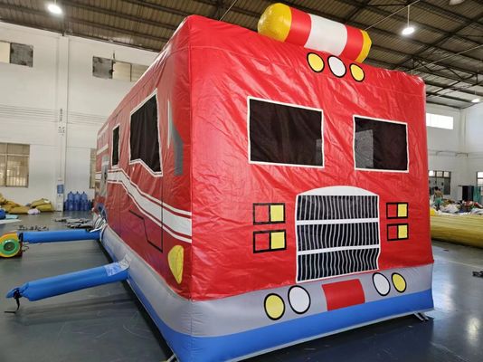 Carro inflável vermelho e azul Casa de salto Caminhão de bombeiros Castelo de saltos