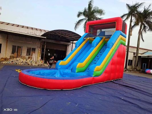Deslizamentos de água infláveis de verão azul laranja com piscina