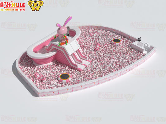 Slides infláveis de banheira rosa e branco para piscina de bolas grandes