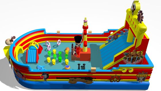 Navio Pirata Grande Slide Inflavel Bouncer Azul Vermelho Amarelo