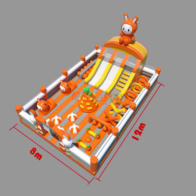 Castelo de Coelhos Inflável com Parque de Obstáculos (Laranja e Branco)