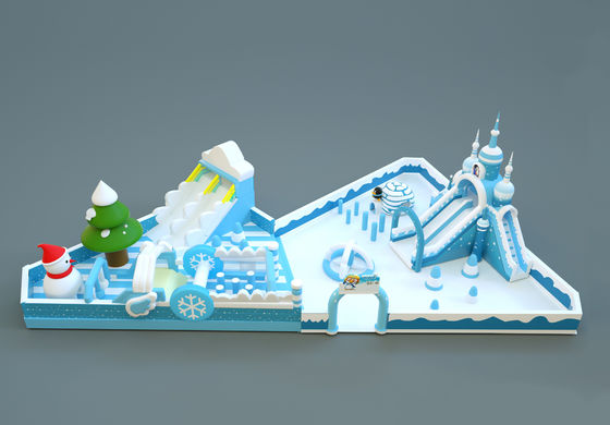 Parque de neve de inverno escorregas infláveis castelo de saltos (branco & bule)