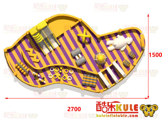Castelo inflável de forma irregular personalizado (amarelo e roxo)