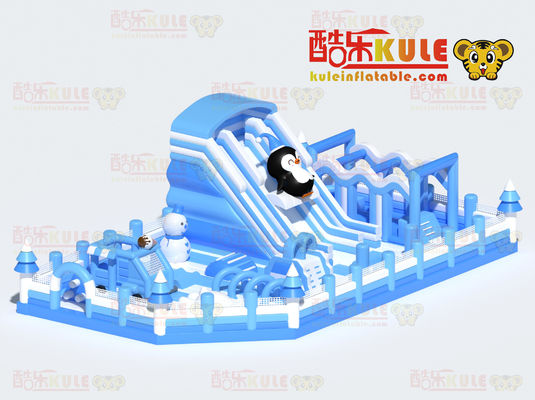 Pinguim inflável comercial castelo saltador (azul e branco)