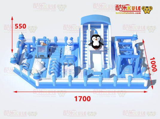 Pinguim inflável comercial castelo saltador (azul e branco)