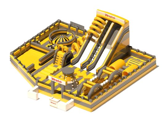 Pavilhão de Jogos Indoor Castelos Inflaveis Amarelo Cinzento Com Slides