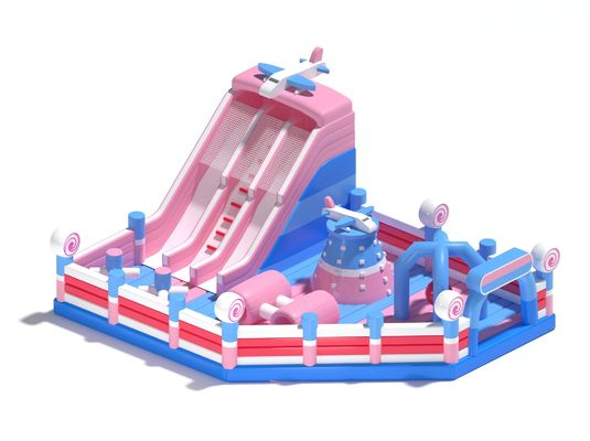 Crianças Inflável Pequeno Castelo Salto Rosa Azul Com Slides