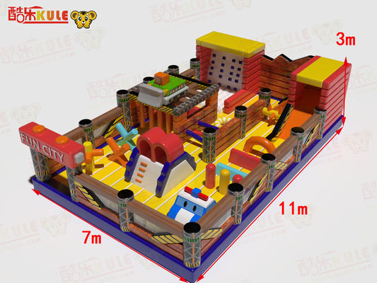 Fun City Inflatable Indoor Playground 11*7*3m Com Slides de Roda