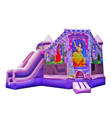 Castelo inflável rosa e roxo para diversão ao ar livre