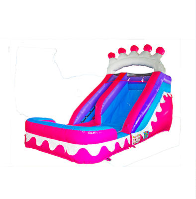 Pink Crown Inflatable Wet Dry Inflatable Slide com piscina