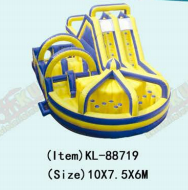 Slide de diversão inflável amarelo-azul: equipamentos divertidos para o parque de diversões