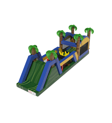 Parque Aquático Inflável Tropical: Uma Divertida Pista de Obstáculos com Tema de Selva e Palmeiras