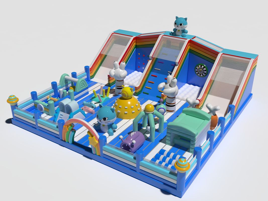 Parque de gatos Crianças inflável Castelo saltável Azul Branco cor personalizada