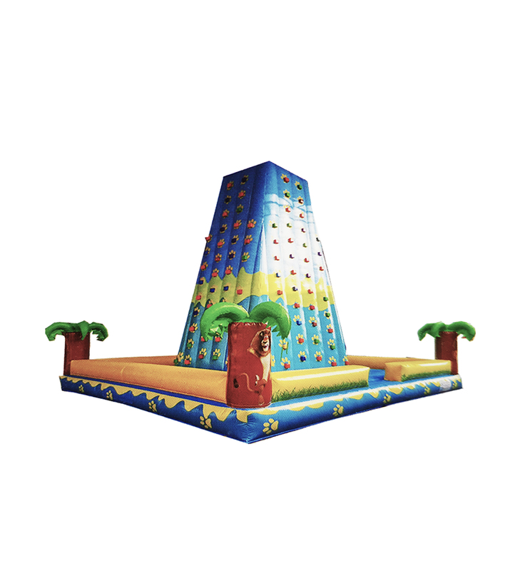 Inflatable Rock Climbing Attraction with Lion and Palm Tree Design for Children's Outdoor Fun